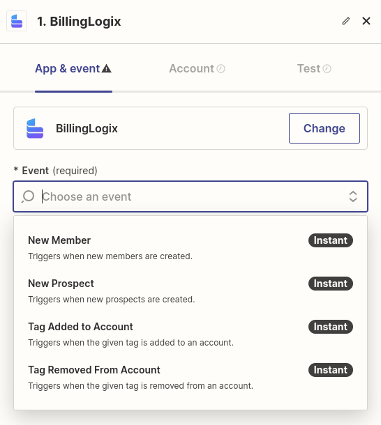 Choose a BillingLogix Trigger Event