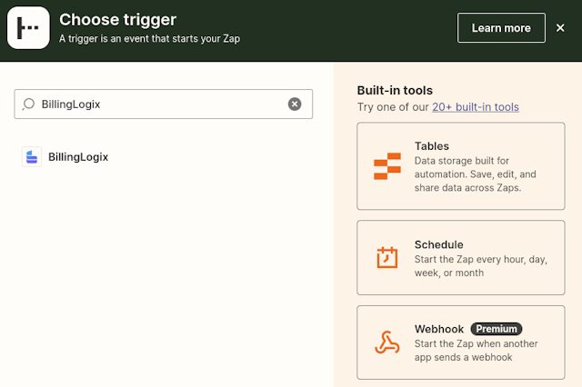 Search for BillingLogix in the Zapier Search